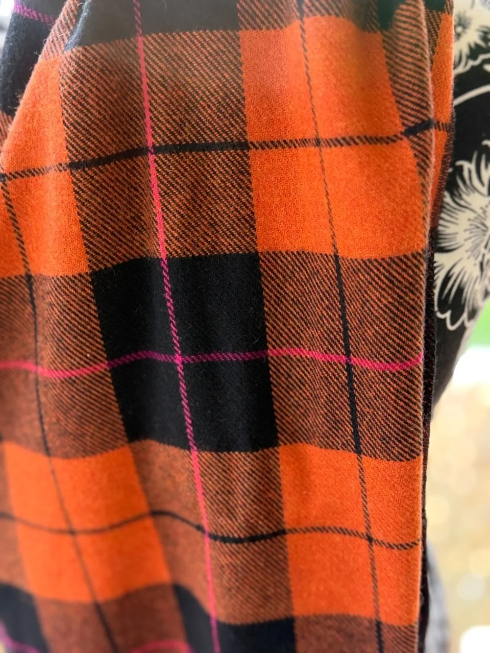 NAF NAF Oversized Plaid Scarf Wrap Orange Black Pink Fringe Unisex